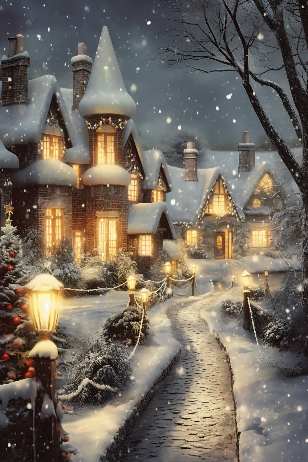 Christmas Village Backdrop Charming Pathway Backdrop BRP11-173