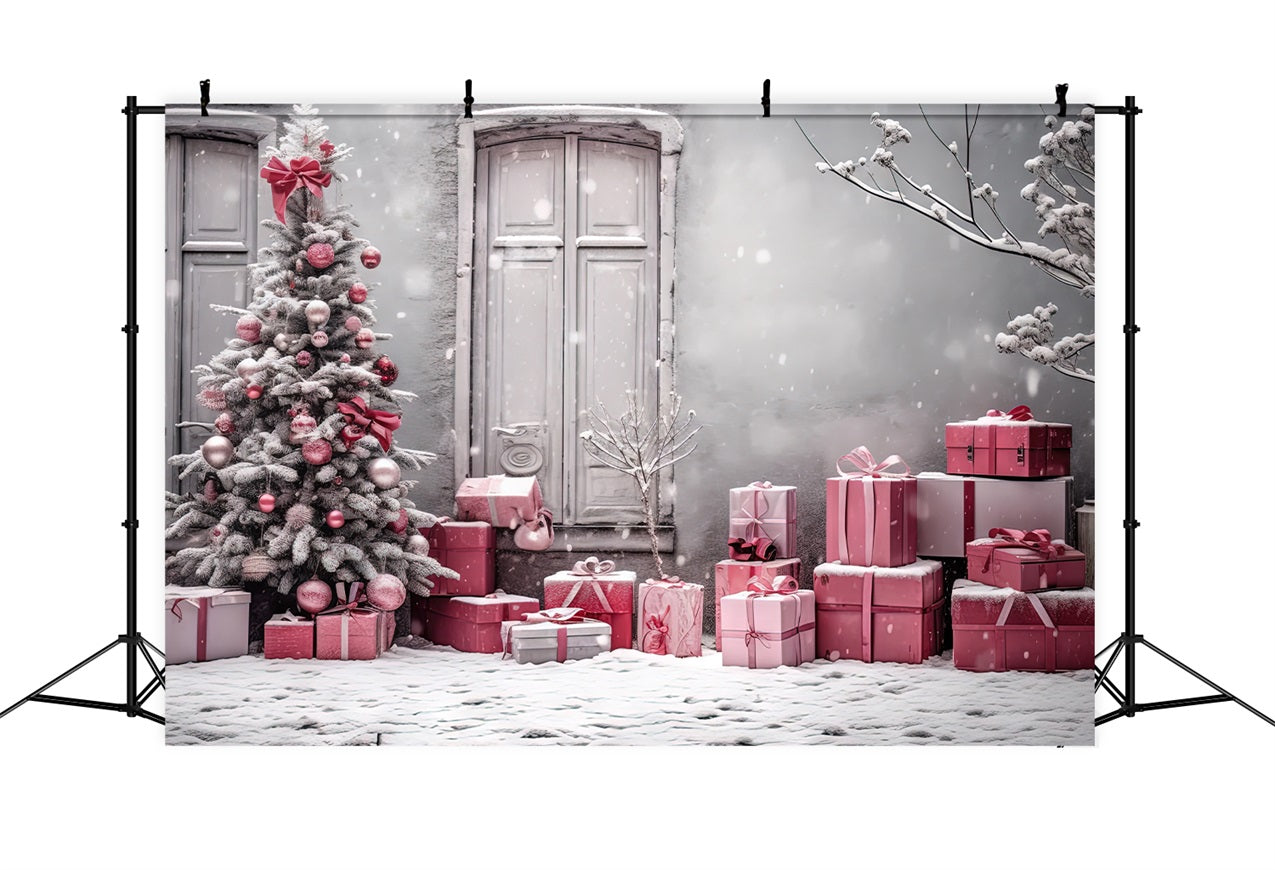 Christmas Snow Backdrop Pink Gift Scene Backdrop BRP11-174