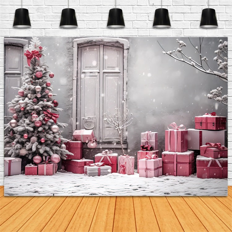 Christmas Snow Backdrop Pink Gift Scene Backdrop BRP11-174