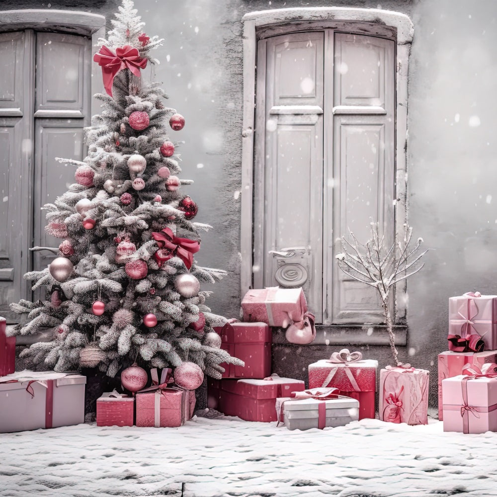 Christmas Snow Backdrop Pink Gift Scene Backdrop BRP11-174