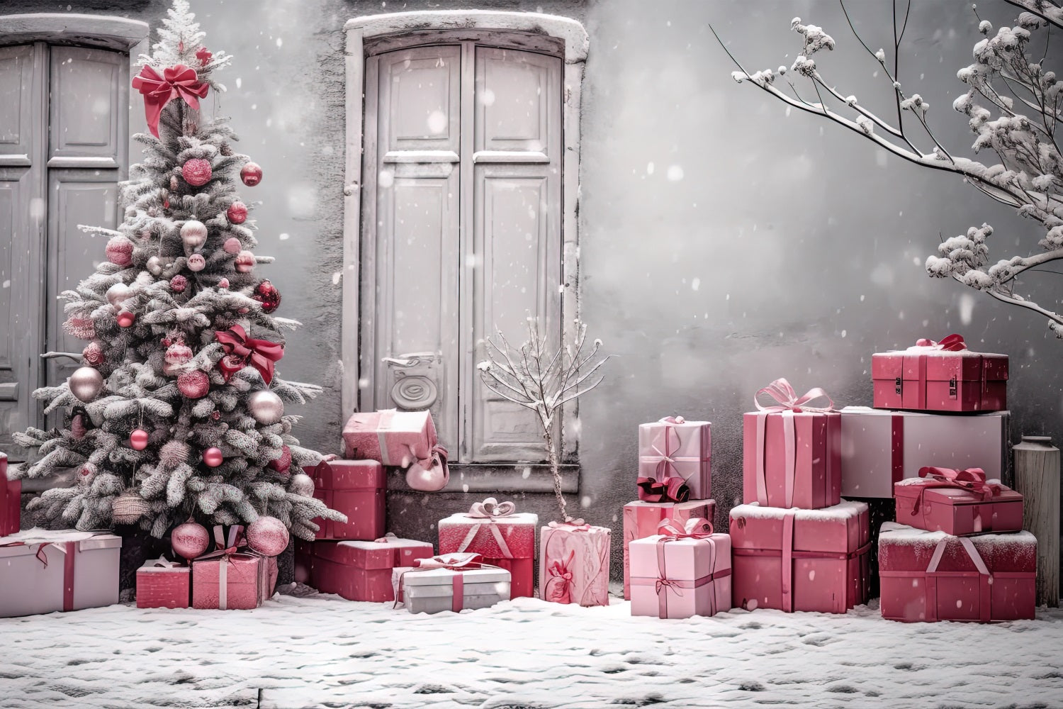 Christmas Snow Backdrop Pink Gift Scene Backdrop BRP11-174