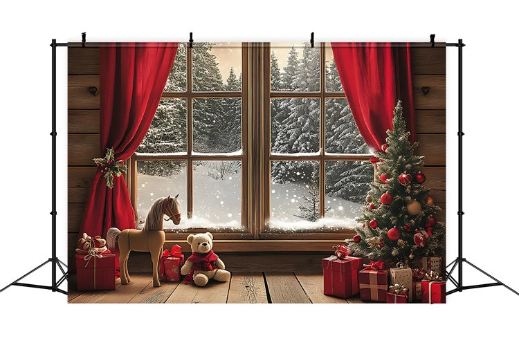 Christmas Theme Backdrop Cabin View Through Window Backdrop BRP11-176