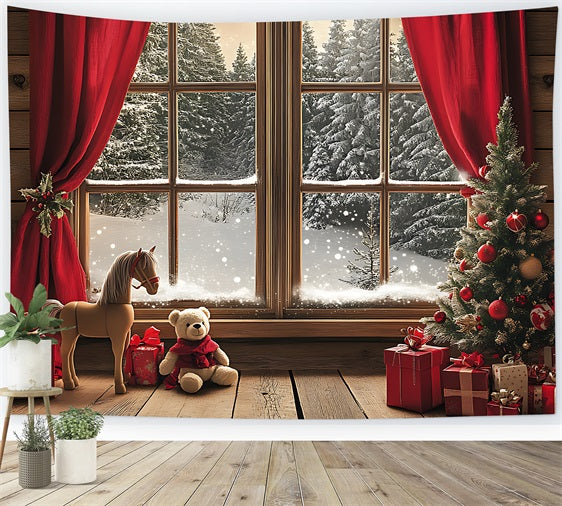 Christmas Theme Backdrop Cabin View Through Window Backdrop BRP11-176