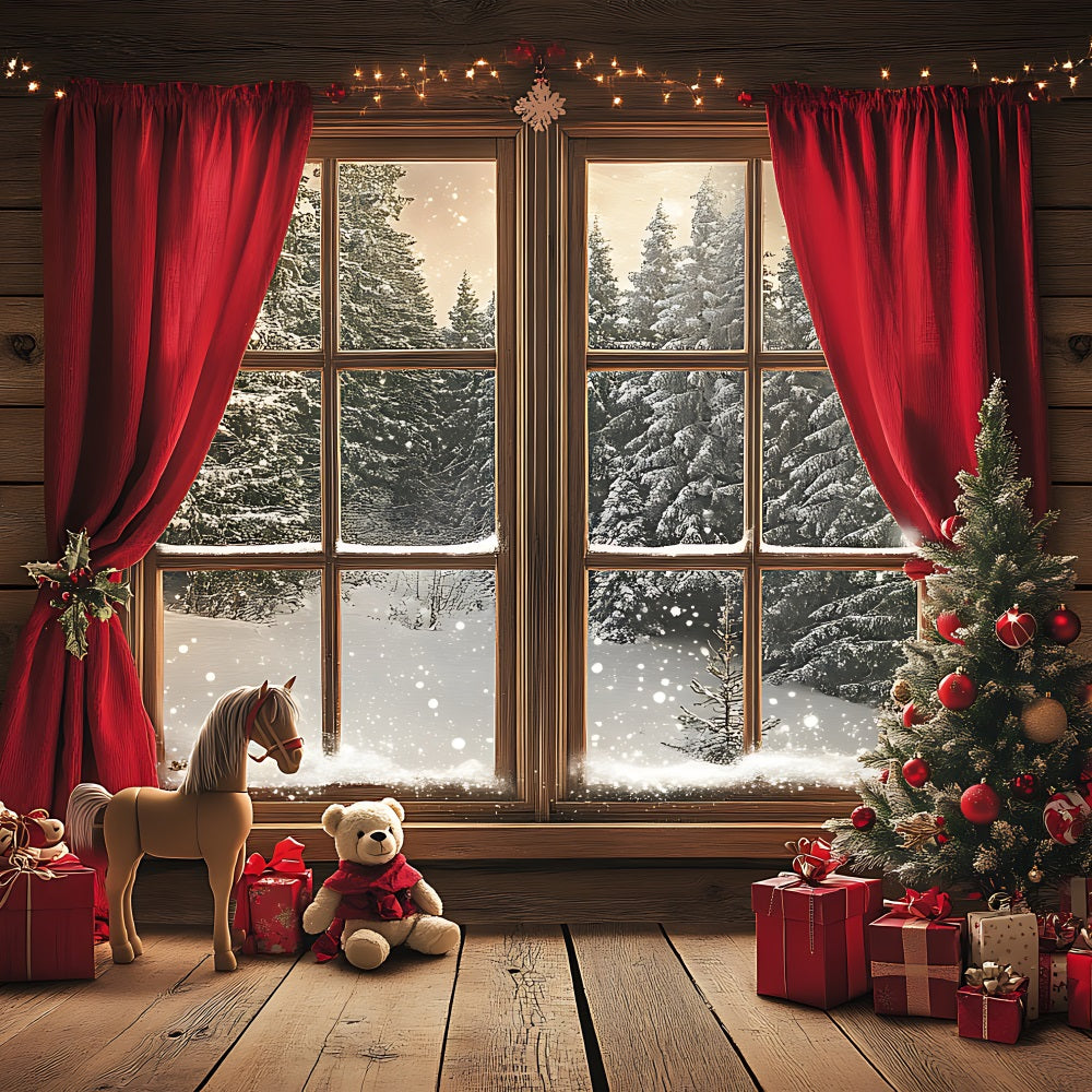 Christmas Theme Backdrop Cabin View Through Window Backdrop BRP11-176