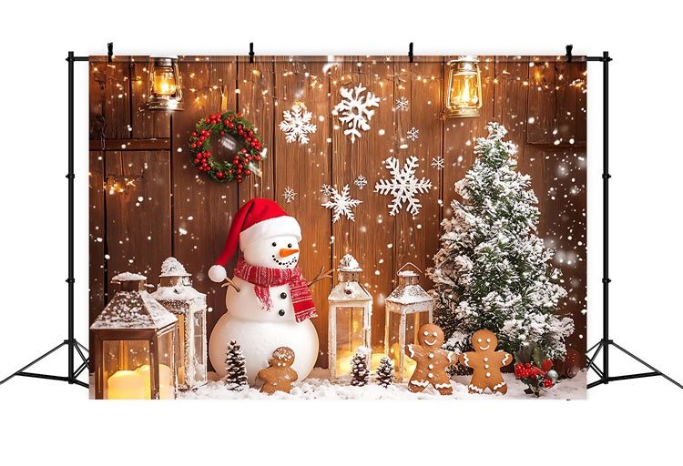 Merry Christmas Photo Backdrop Lantern Snowman Tree Backdrop BRP11-177