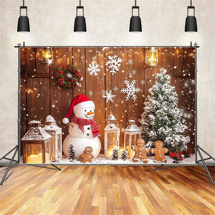 Merry Christmas Photo Backdrop Lantern Snowman Tree Backdrop BRP11-177