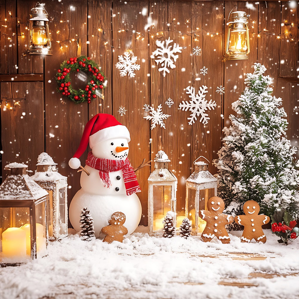 Merry Christmas Photo Backdrop Lantern Snowman Tree Backdrop BRP11-177