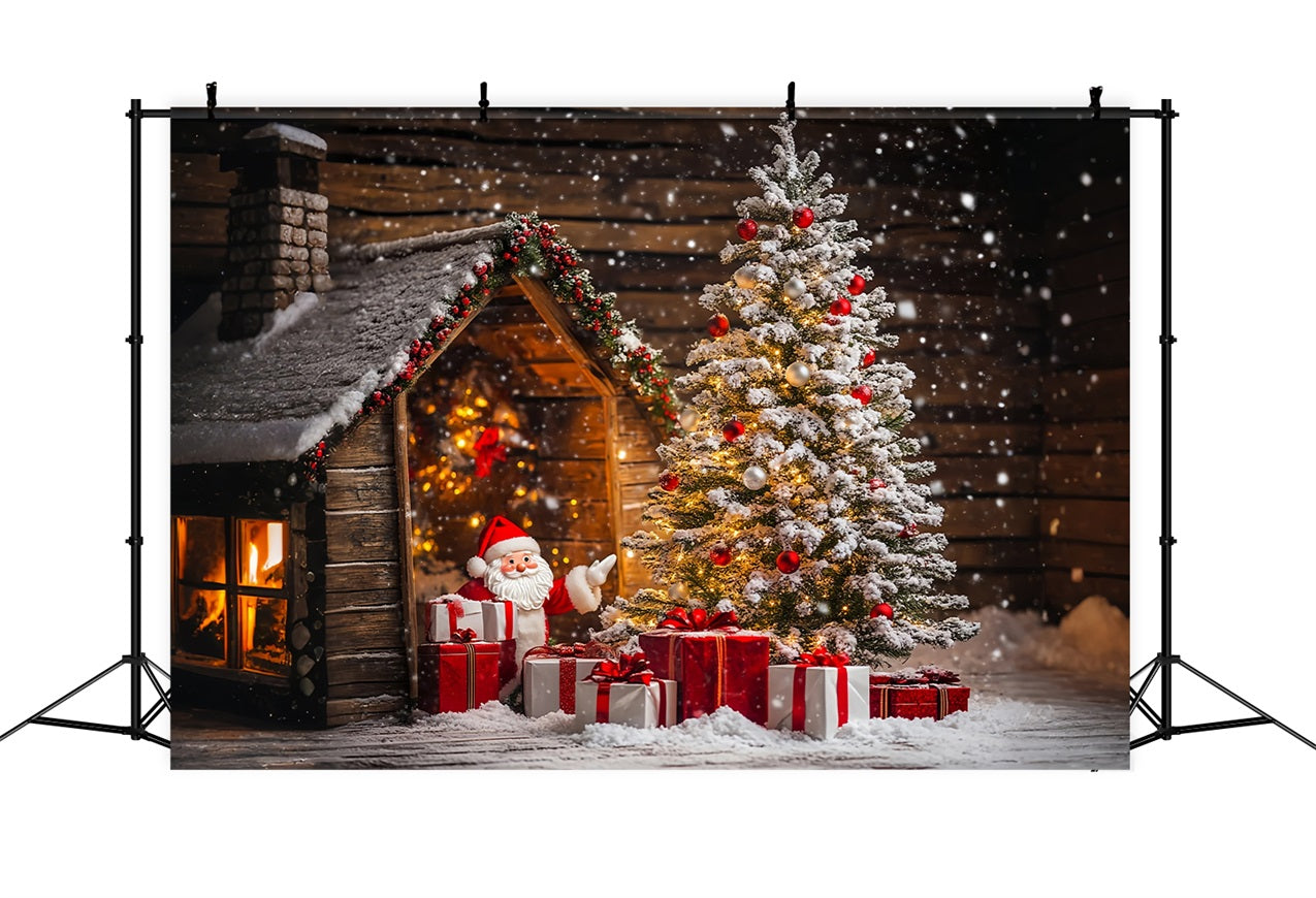 Christmas Tree Backdrop Snowy Santa Claus Cabin Backdrop BRP11-179