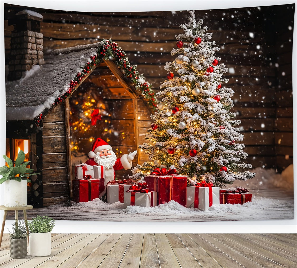 Christmas Tree Backdrop Snowy Santa Claus Cabin Backdrop BRP11-179