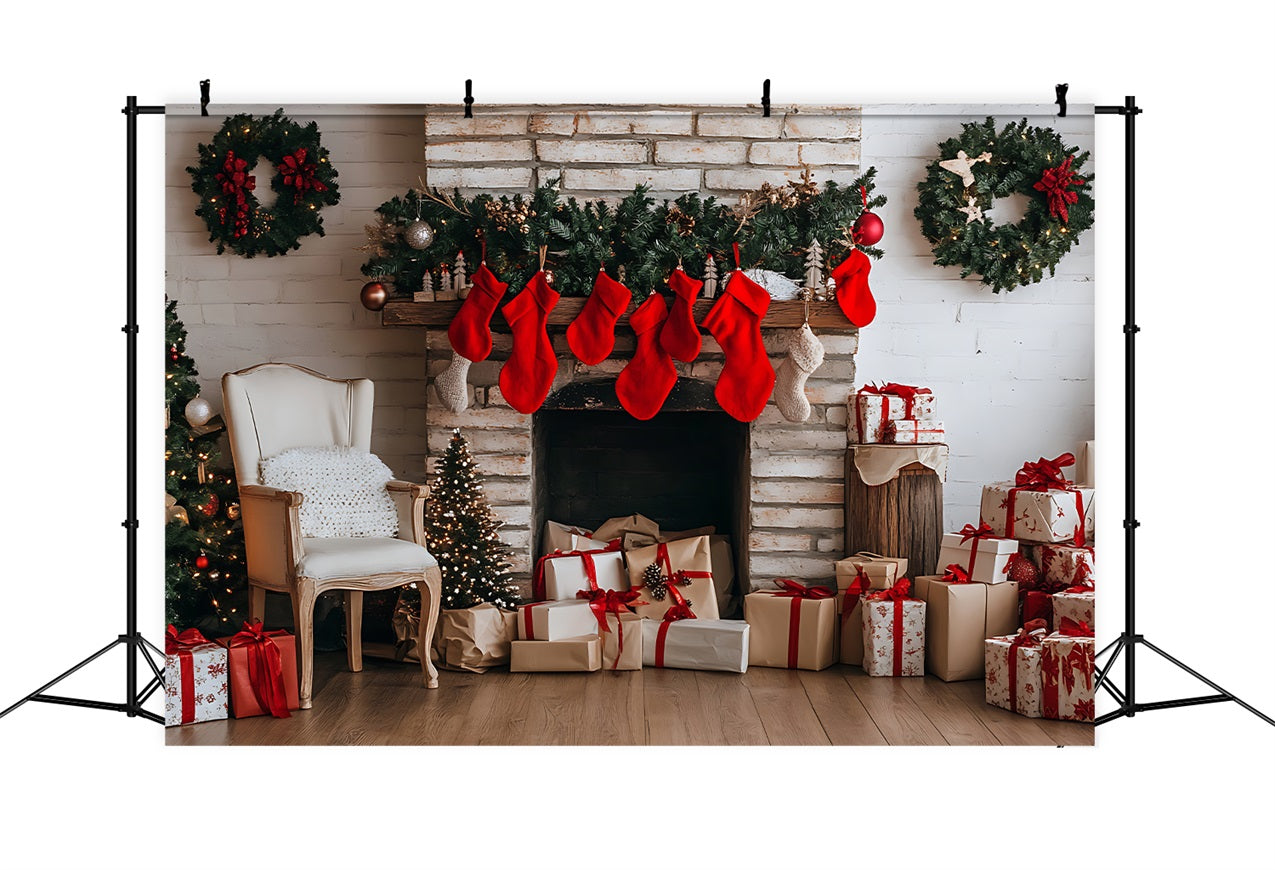 Christmas Fireplace Backdrop Stockings Decor Backdrop BRP11-180