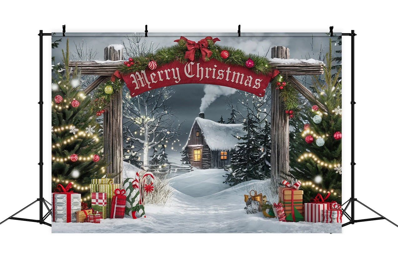 Merry Christmas Backdrop Gateway Cabin Scene Backdrop BRP11-181