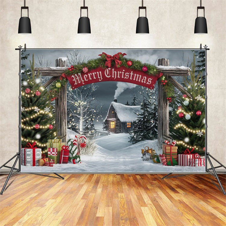 Merry Christmas Backdrop Gateway Cabin Scene Backdrop BRP11-181