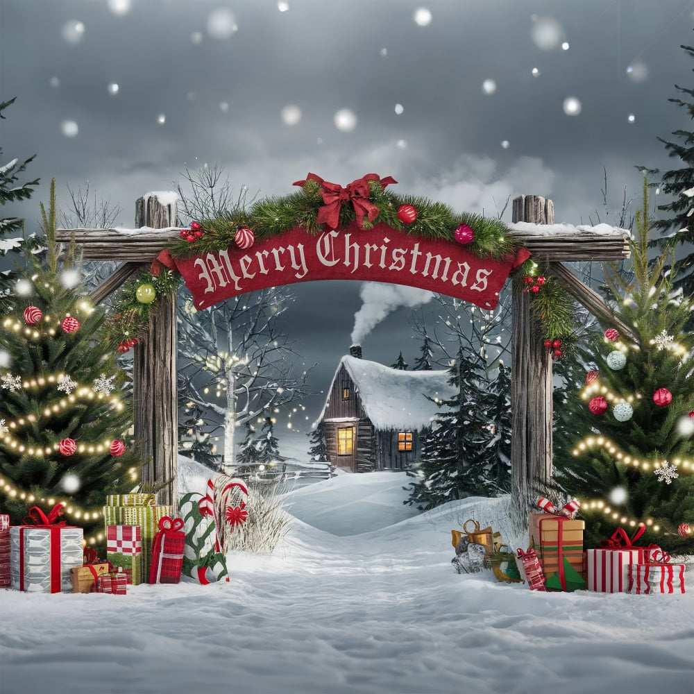 Merry Christmas Backdrop Gateway Cabin Scene Backdrop BRP11-181