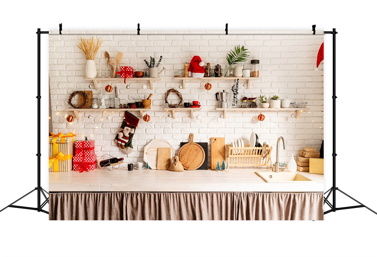 Christmas Kitchen Backdrop Shelf Decorations Backdrop BRP11-184