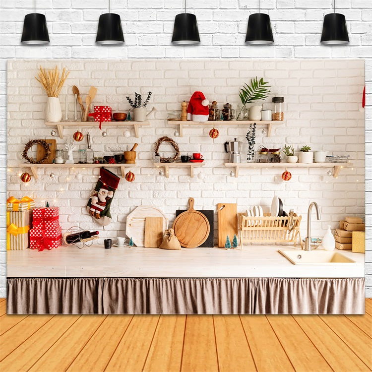 Christmas Kitchen Backdrop Shelf Decorations Backdrop BRP11-184