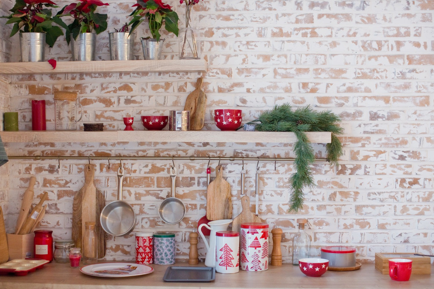 Christmas Kitchen Photography Backdrop Brick Wall Decor Backdrop BRP11-187