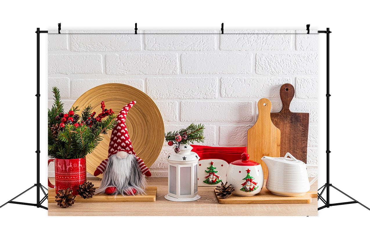 Christmas Photo Backdrops Kitchen Gnome Red Mug Backdrop BRP11-189