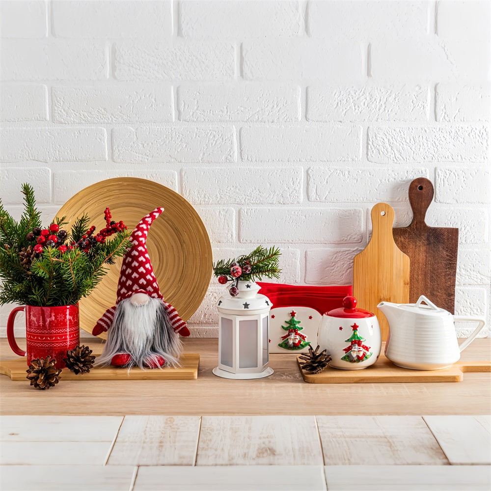 Christmas Photo Backdrops Kitchen Gnome Red Mug Backdrop BRP11-189