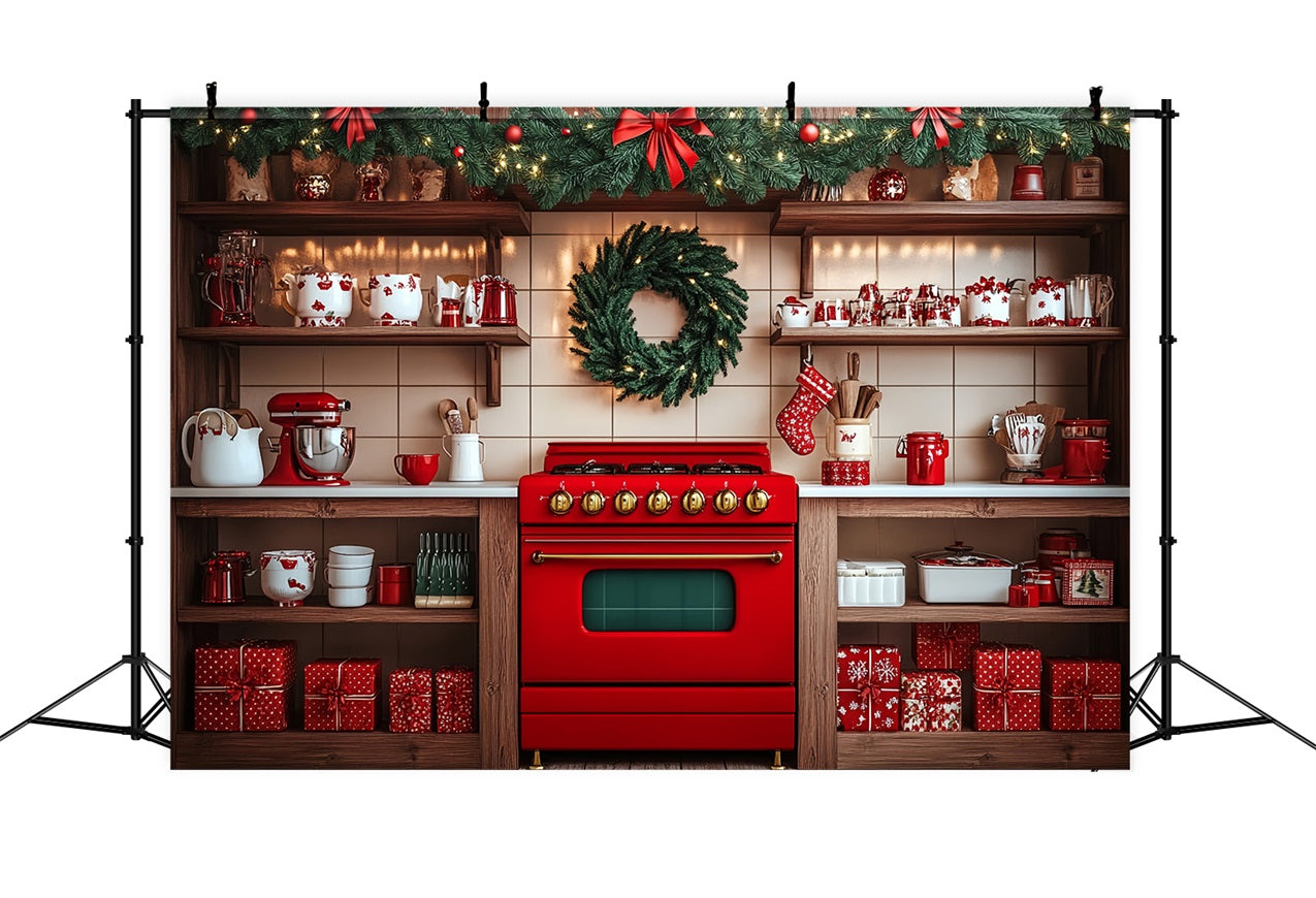 Christmas Backdrop Ideas Vintage Kitchen Stove Wreath Backdrop BRP11-191