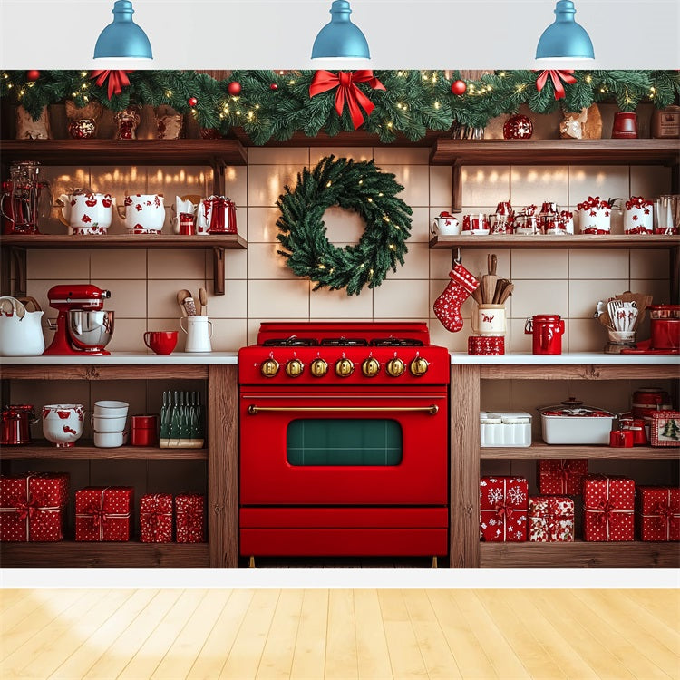 Christmas Backdrop Ideas Vintage Kitchen Stove Wreath Backdrop BRP11-191