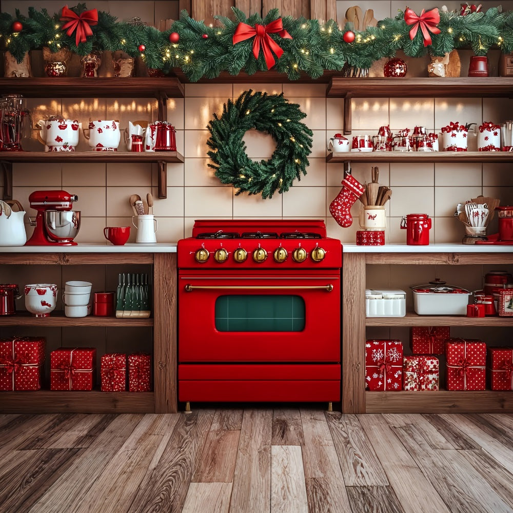 Christmas Backdrop Ideas Vintage Kitchen Stove Wreath Backdrop BRP11-191