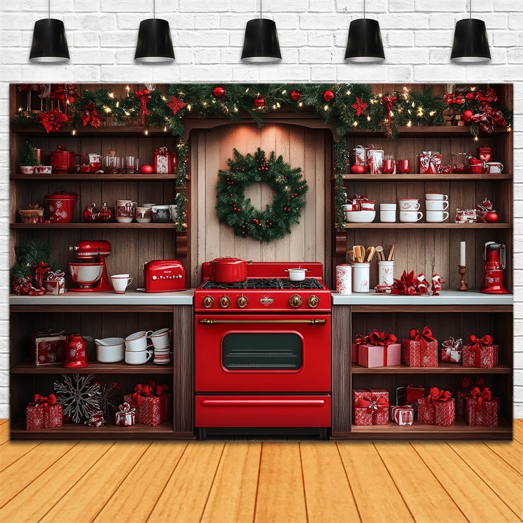 Photography Christmas Backdrop Red Oven Kitchen Decor Backdrop BRP11-192