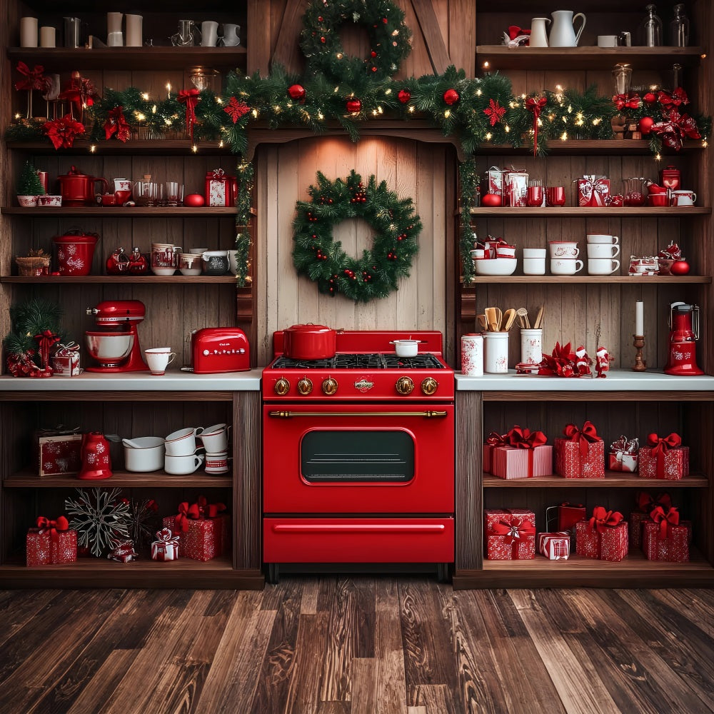 Photography Christmas Backdrop Red Oven Kitchen Decor Backdrop BRP11-192