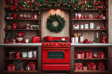 Photography Christmas Backdrop Red Oven Kitchen Decor Backdrop BRP11-192