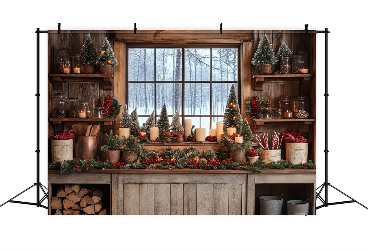 Christmas Photo Backdrop Ideas Snowy Window Kitchen Backdrop BRP11-193