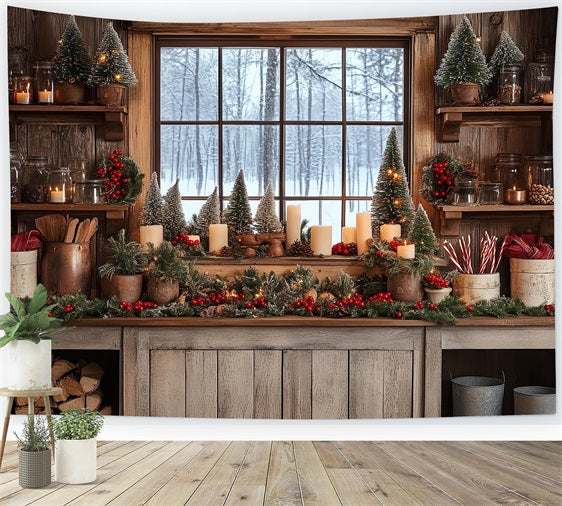 Christmas Photo Backdrop Ideas Snowy Window Kitchen Backdrop BRP11-193