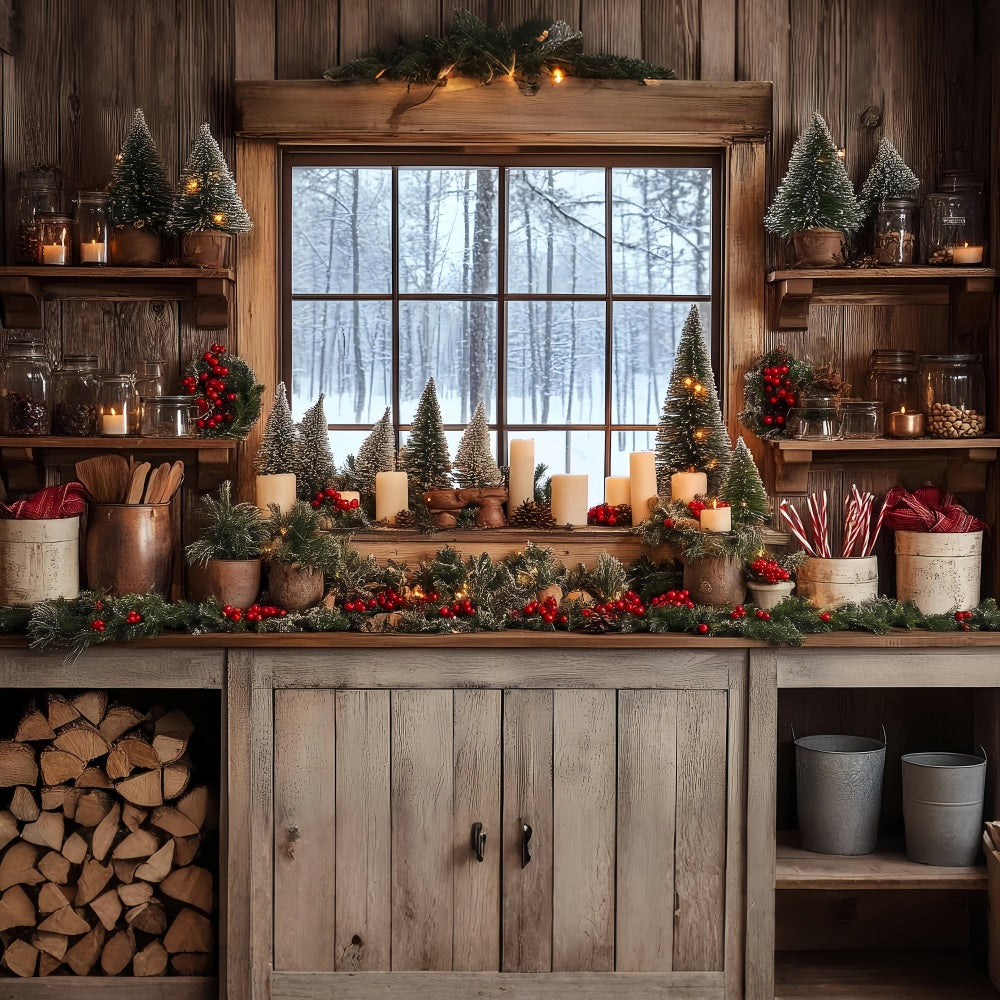 Christmas Photo Backdrop Ideas Snowy Window Kitchen Backdrop BRP11-193