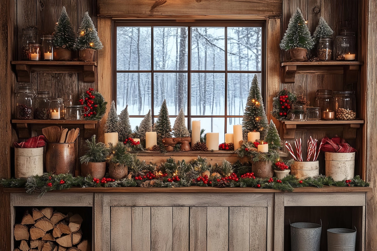 Christmas Photo Backdrop Ideas Snowy Window Kitchen Backdrop BRP11-193