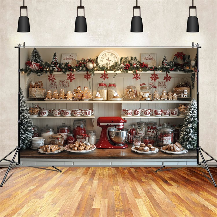 Christmas Backdrops Baking Display Gingerbread Men Jars Backdrop BRP11-194