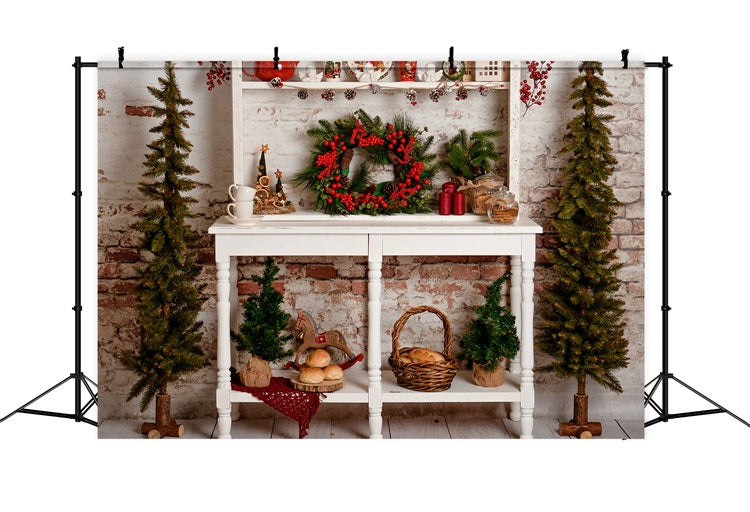 Christmas Tree Backdrop Console Wreath Pine Decor Backdrop BRP11-197