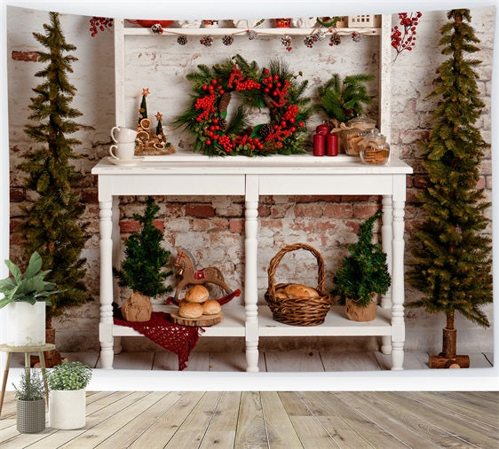 Christmas Tree Backdrop Console Wreath Pine Decor Backdrop BRP11-197