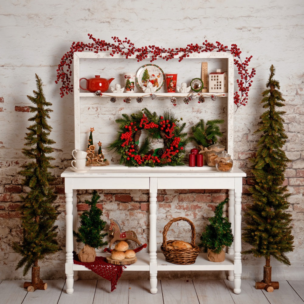 Christmas Tree Backdrop Console Wreath Pine Decor Backdrop BRP11-197