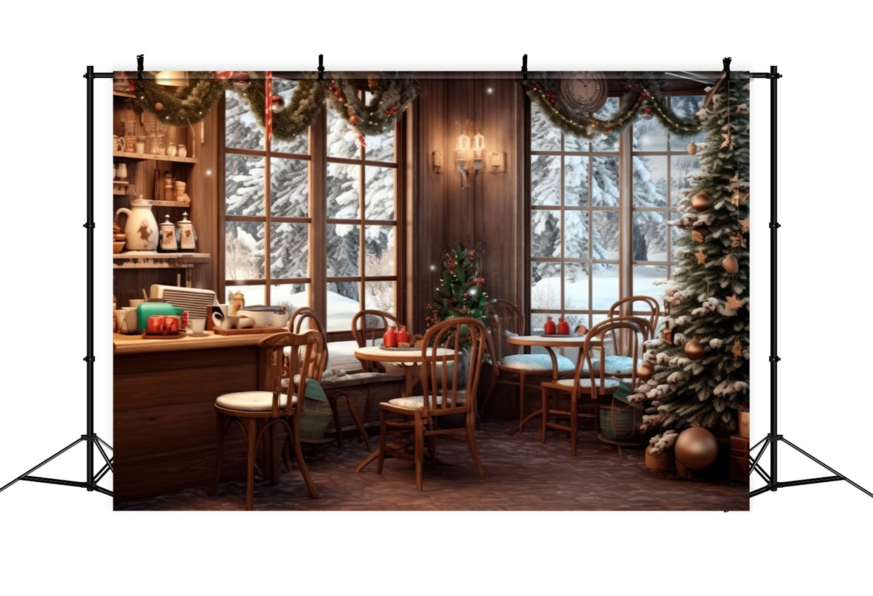 Fabric Christmas Backdrops Café Snowy Winter View Backdrop BRP11-199