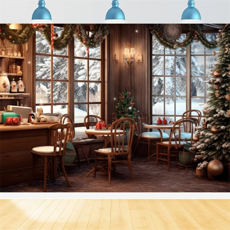 Fabric Christmas Backdrops Café Snowy Winter View Backdrop BRP11-199