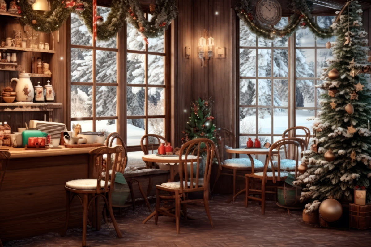 Fabric Christmas Backdrops Café Snowy Winter View Backdrop BRP11-199