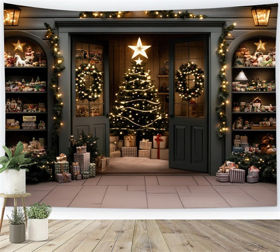 Christmas Trees Backdrop Elegant Doorway Garland Backdrop BRP11-205