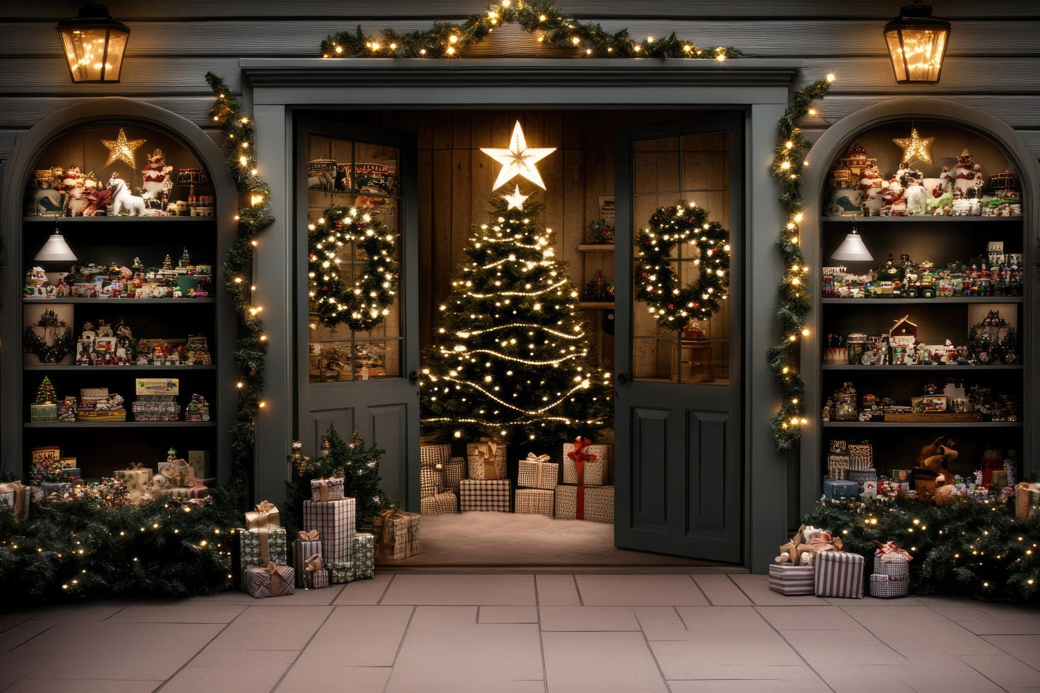 Christmas Trees Backdrop Elegant Doorway Garland Backdrop BRP11-205