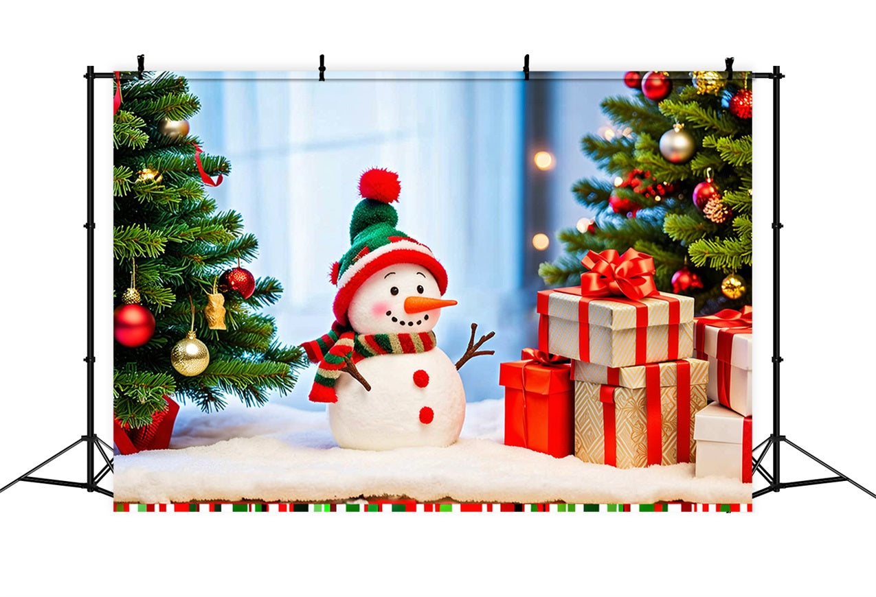 Backdrops For Christmas Snowman Tree Gifts Backdrop BRP11-206