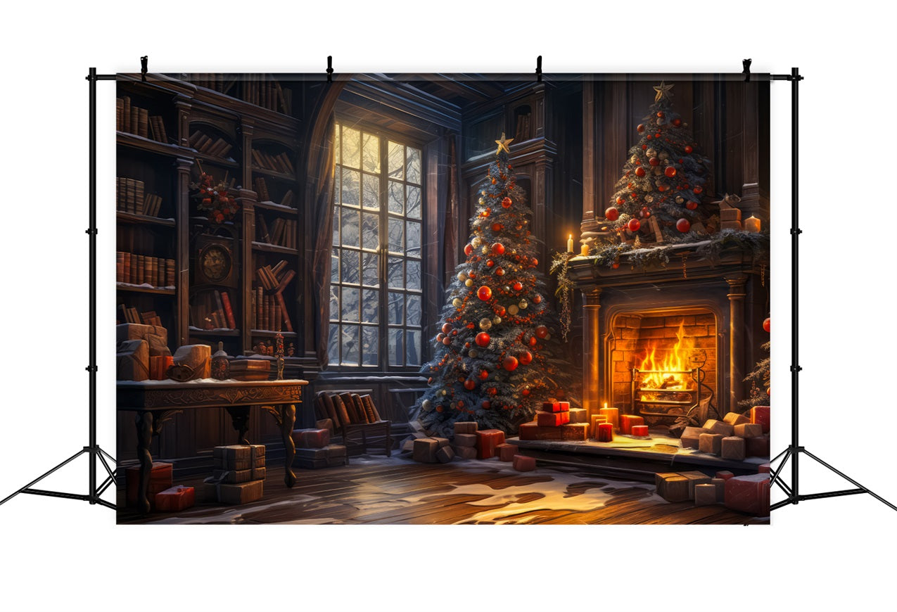 Christmas Fireplace Backdrop Regal Library Tree Backdrop BRP11-209