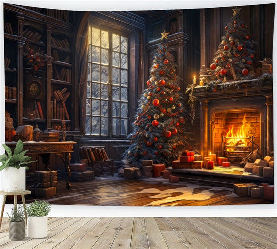 Christmas Fireplace Backdrop Regal Library Tree Backdrop BRP11-209