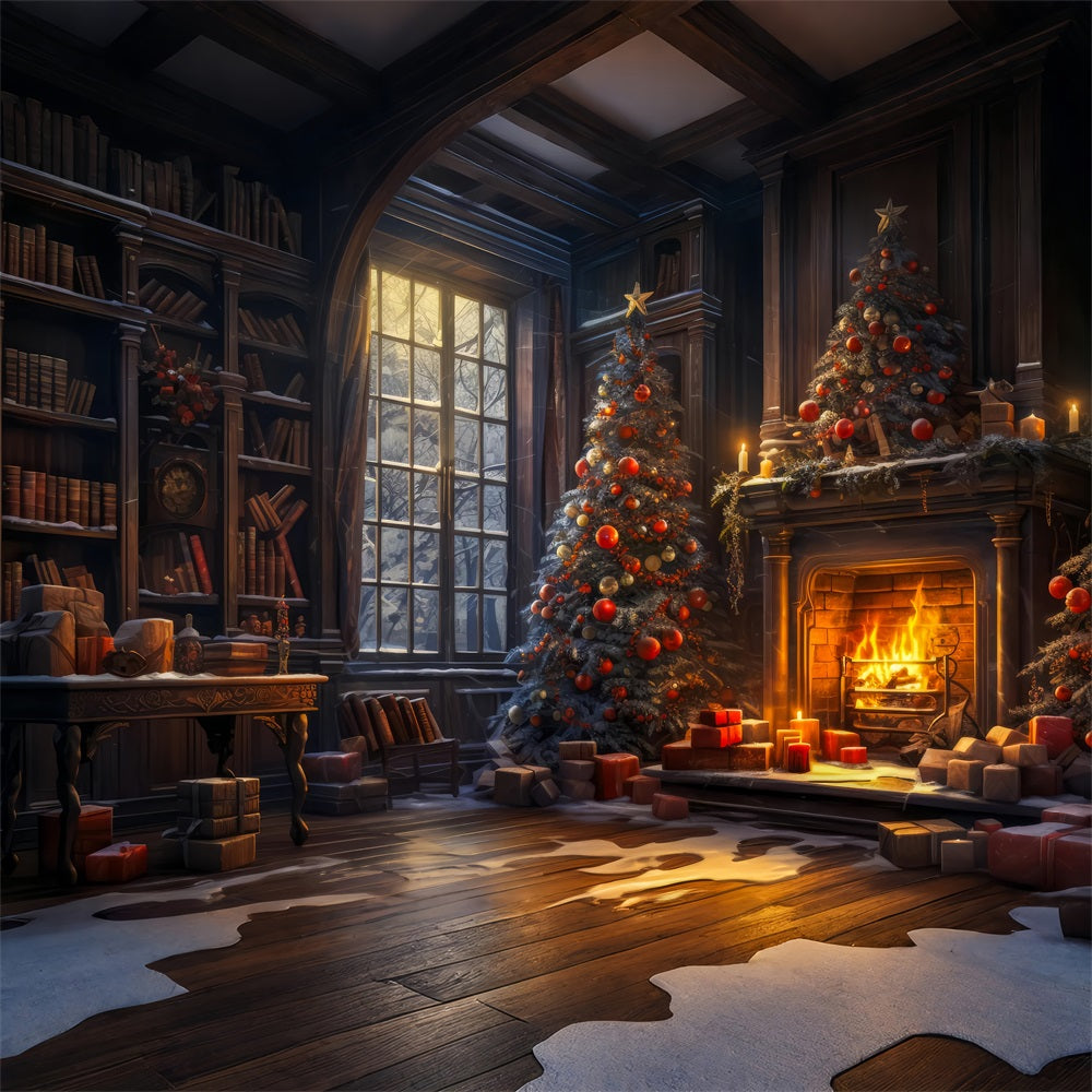 Christmas Fireplace Backdrop Regal Library Tree Backdrop BRP11-209