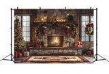 Fireplace Christmas Backdrop Festive Garland Tree Backdrop BRP11-212