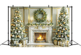 Christmas Fireplace Backdrops Golden Festive Trees Backdrop BRP11-214