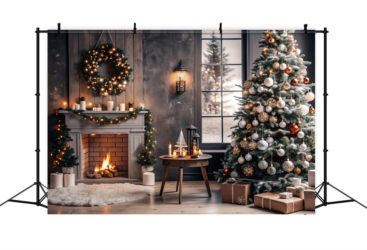 Christmas Backdrop Fireplace Festive Wreath Tree Backdrop BRP11-215