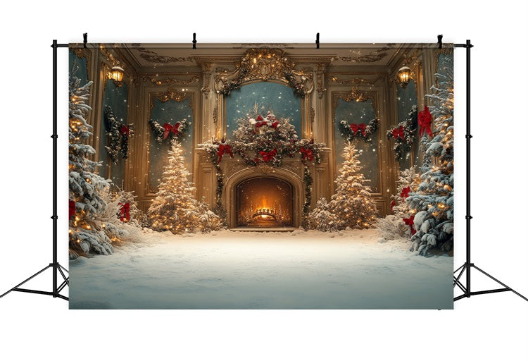 Christmas Fireplace Backdrop Trees Snowy Ballroom Backdrop BRP11-217