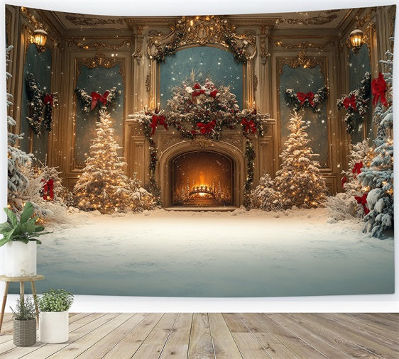 Christmas Fireplace Backdrop Trees Snowy Ballroom Backdrop BRP11-217